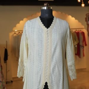 Pastel Yellow Noor Chikankari High-Neck Top & Pant | by Chetaali Guptaah