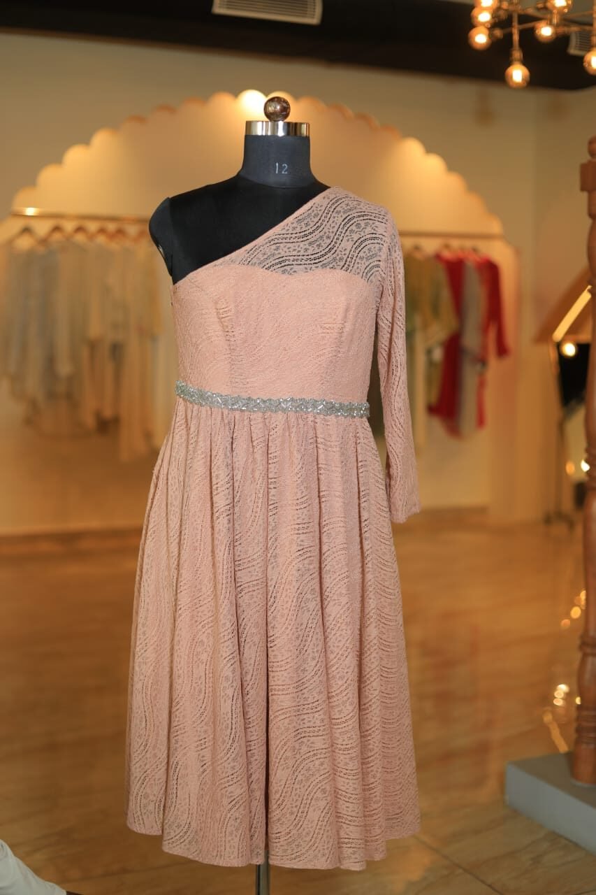 Blush Pink One-Shoulder Asymmetrical Midi Dress